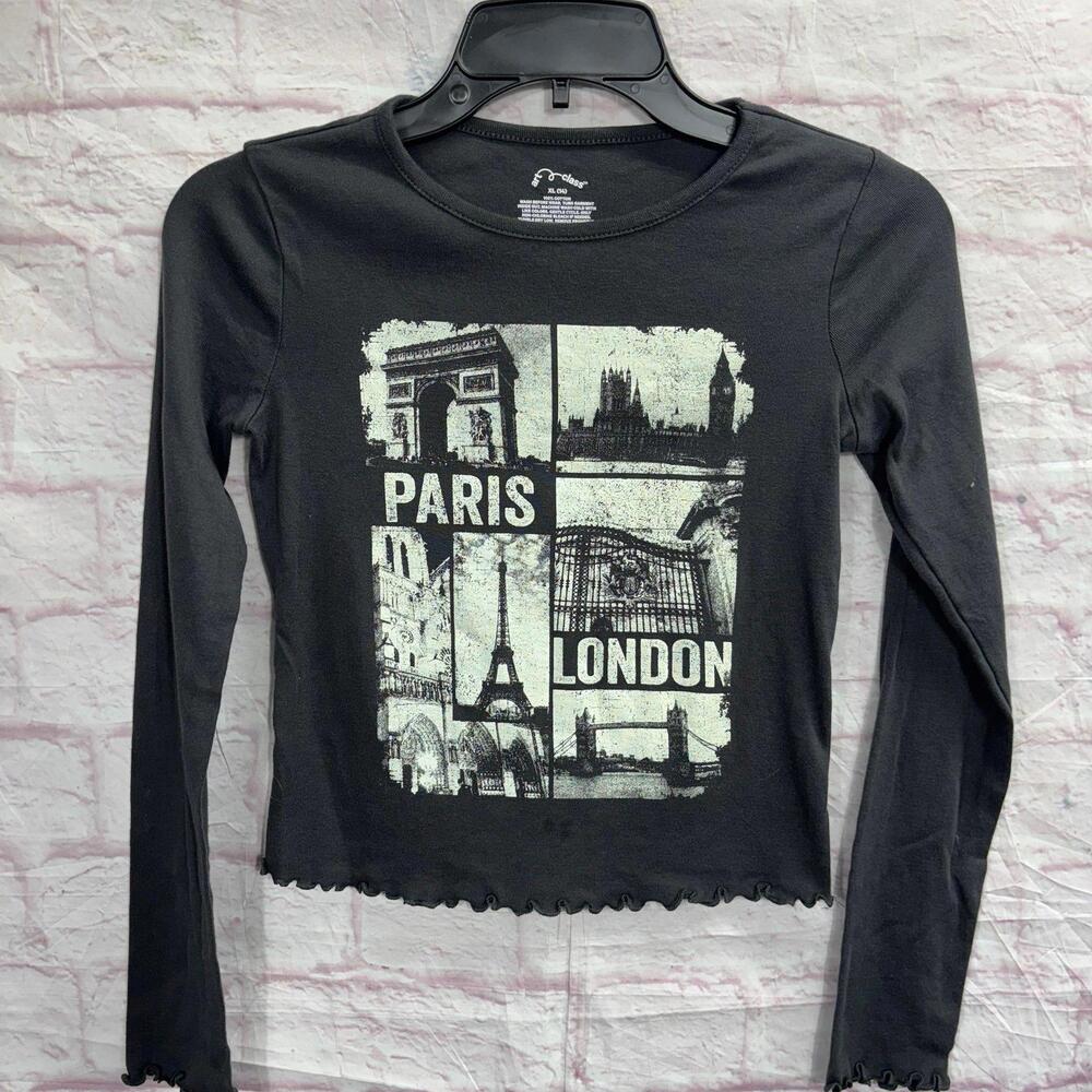 Art Class Paris London Graphic Long Sleeve T-Shirt Girls XL (14)